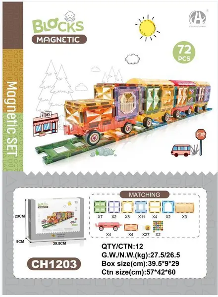 Set Blocuri Magnetice - 72 piese, Joc Constructie STEM (TREN)