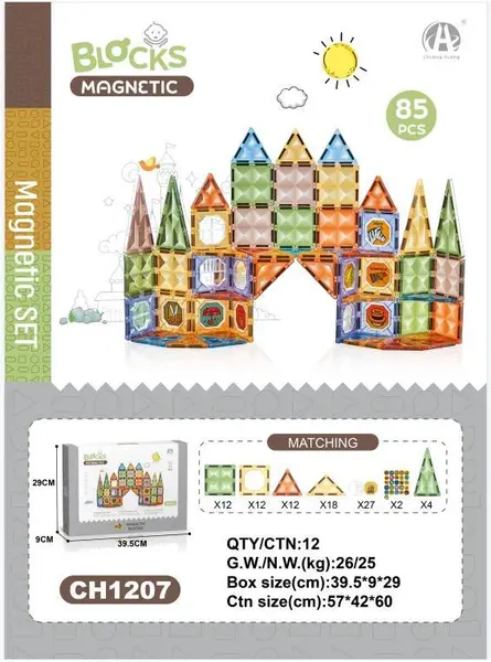 Set Blocuri Magnetice - 85 piese, Joc Constructie STEM (CASTEL)