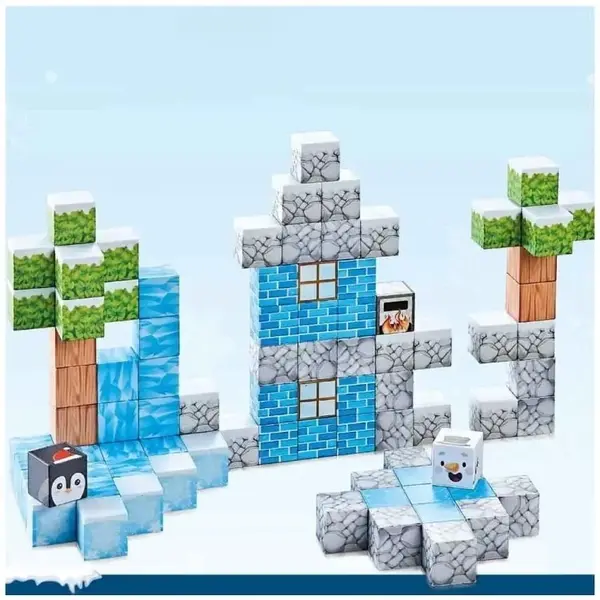 Set Blocuri Magnetice Minecraft ,Tema Iarna - 66 93 113 piese (Joc STEM) 113 PIESE