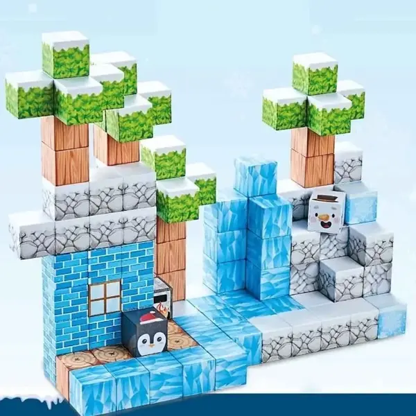 Set Blocuri Magnetice Minecraft ,Tema Iarna - 66 93 113 piese (Joc STEM) 66 PIESE