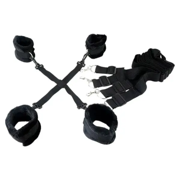 Set bondage FETISH B-SERIES Hidden Desire Chest, pentru jocuri erotice BDSM, cătușe pentru mâini și picioare cu 6 accesorii, negru