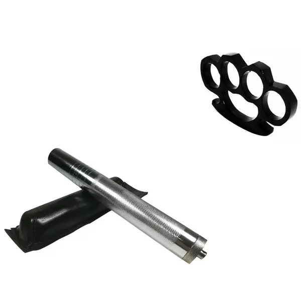 Set box craniu argintiu si baston telescopic din otel, 64 cm