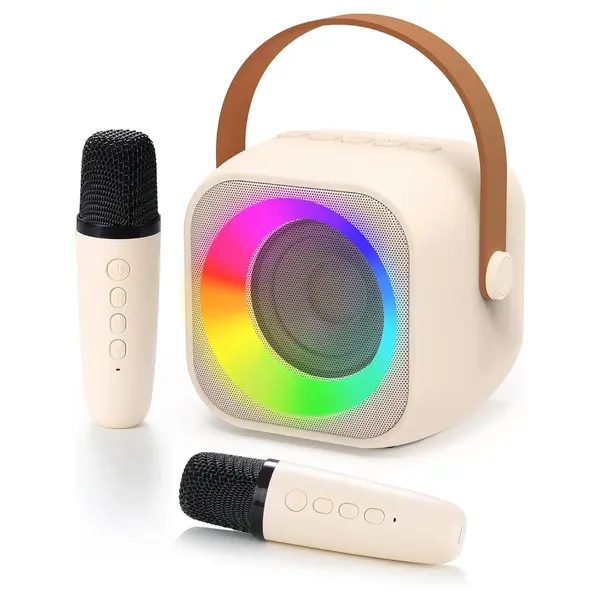Set Boxa Bluetooth 5, 0 Karaoke Cu 2 Microfoane Wireless, Multi-Functionala, Bej - Default Title