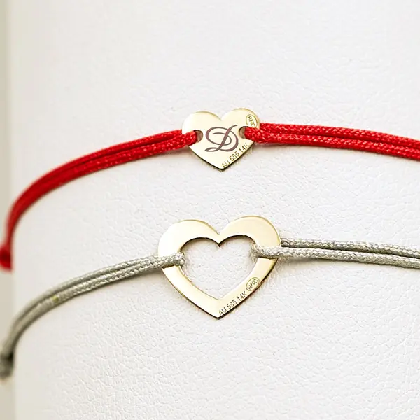 Set Bratari Inima si Inimioara Aur 14K cu snur-personalizare prin gravura