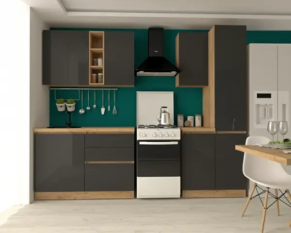 Set Bucatarie Chelsea Stejar K003 Antracit 200x60x215 cm