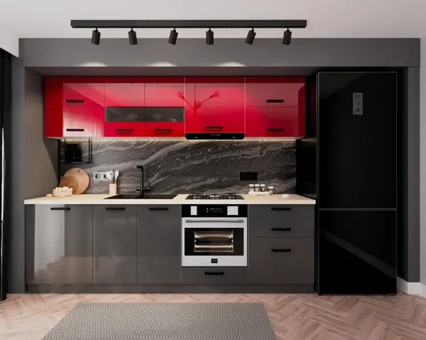 Set Bucatarie Daria MDF V1 Rosu Antracit 260x60x200 cm