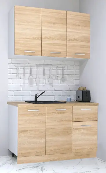 Set bucatarie GERMANIA 120 cm, 4 corpuri, 1 sertar, blat gros, sonoma