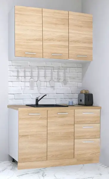 Set bucatarie GERMANIA 120 cm, 4 corpuri, 3 sertare, blat gros, sonoma