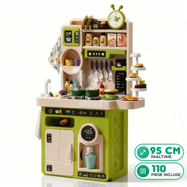 Set Bucatarie pentru Copii cu Abur Real, Apa Curenta, Sunete si Lumini, Verde - Default Title