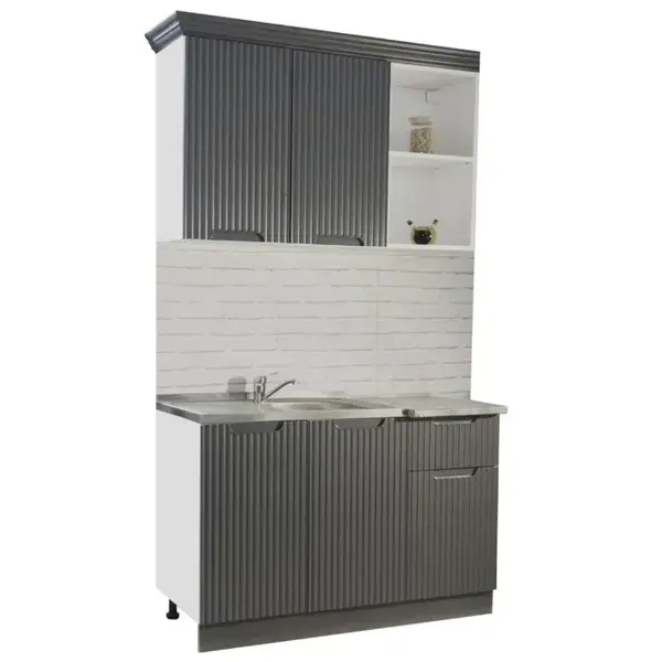 Set bucatarie SPACE 120 cm, 2 corpuri, cu sertar, blat termorezistent, fronturi MDF, antracit