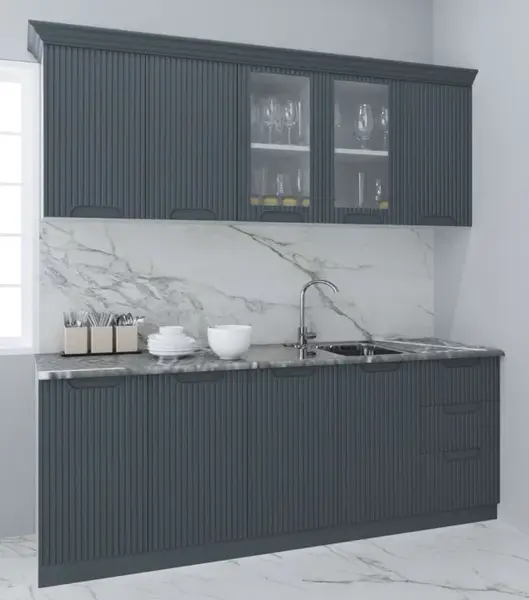 Set bucatarie SPACE 200 cm, 6 corpuri, cu sertare, blat termorezistent, fronturi MDF, antracit