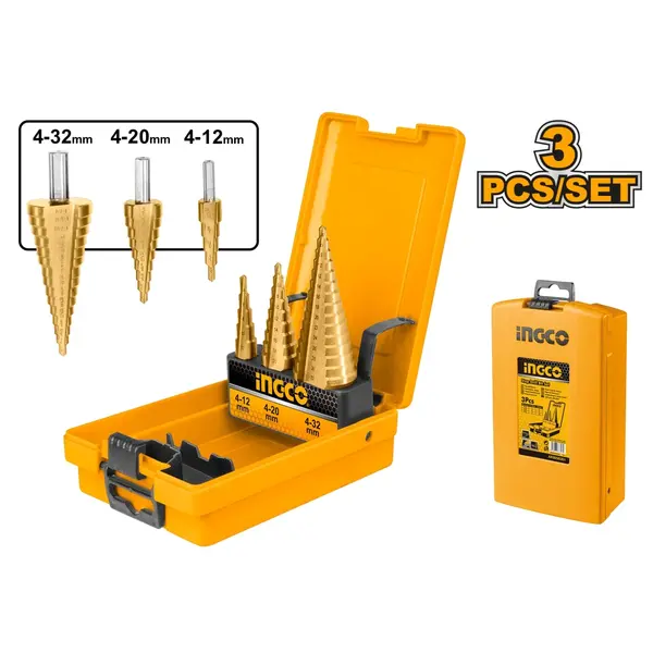 Set Burghie in trepte Conice 3 buc, 4-32 mm, Ingco AKSDS0301
