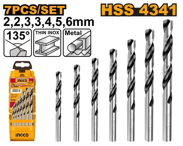 Set Burghie Metal 7 buc AKD1075 – HSS 4341, 2-6mm, Burghie Precizie pentru Otel si Metale, Set Compact