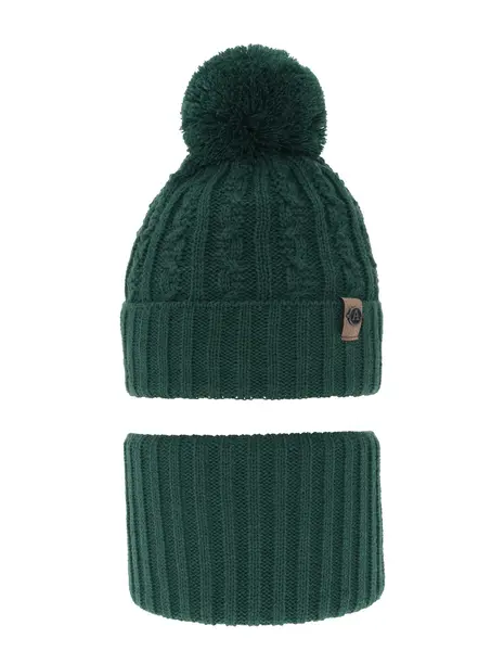 Set caciula cu burlan Almond verde