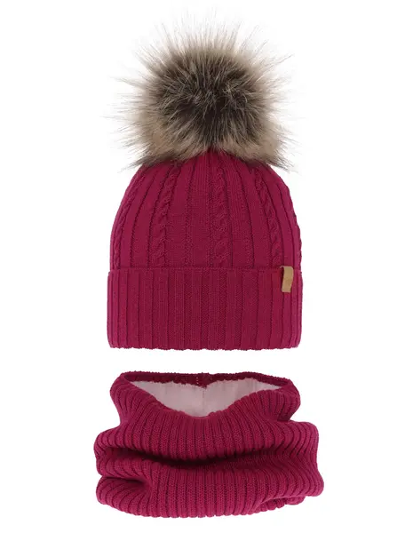 Set caciula cu burlan MERINOS Mirabel burgundy