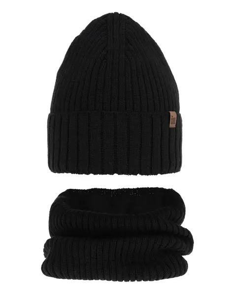 Set caciula cu fular circular Merinos Metis negru