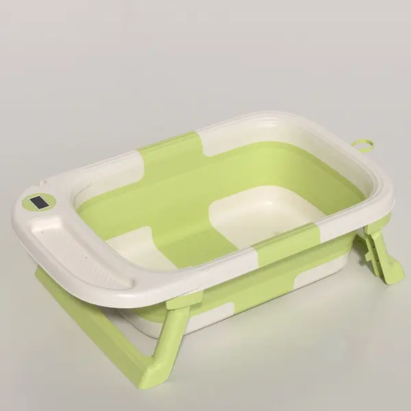 Set Cadita Little Mom Green ultrapliabila si hamac pentru copii, cu dop evacuare, display afisare temperatura, margini rotunjite, dimensiuni 69.5 x 21 x 42 cm