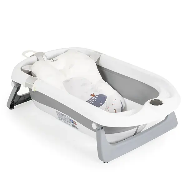 Set cadita pliabila cu termometru, reductor textil si accesorii Cangaroo Balena 80 x 47 cm Grey