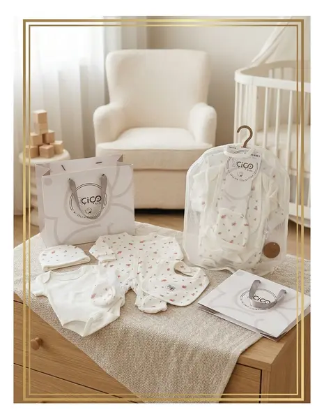 Set cadou 5 piese, imprimeu floricele, alb