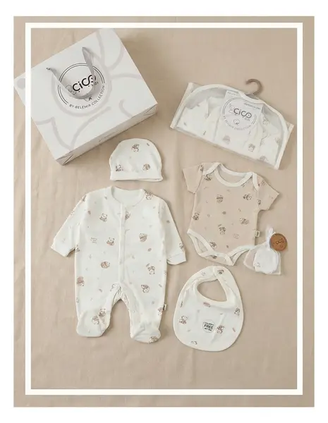 Set cadou 5 piese, imprimeu panda, alb