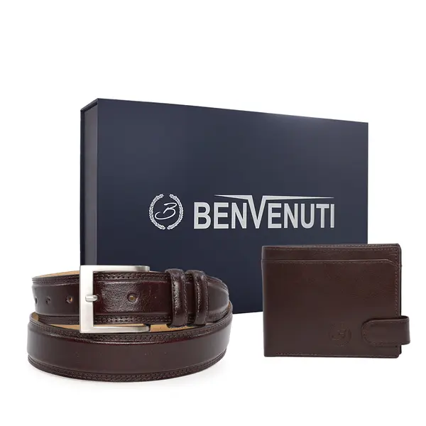 Set cadou bărbați Benvenuti maro din piele 336bcadoubvn06m