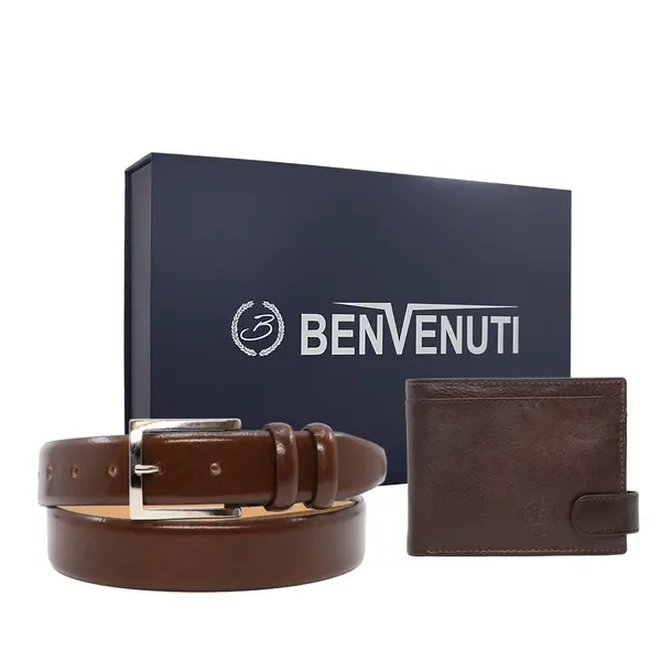 Set cadou bărbați Benvenuti maro din piele 336bcadoubvn07m
