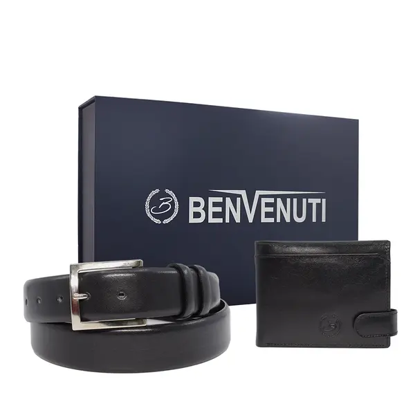 Set cadou bărbați Benvenuti negru din piele 336bcadoubvn07n