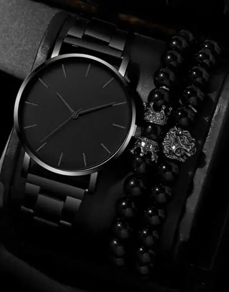 Set Cadou Bărbați Ceas Negru Quartz