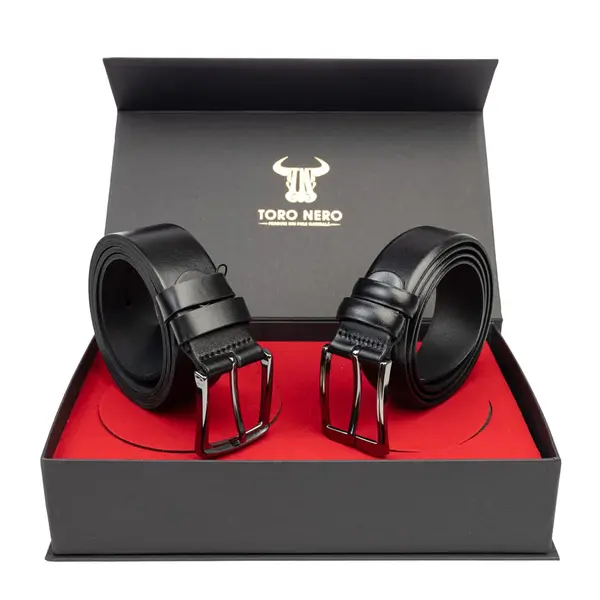 Set cadou barbati din piele naturala curea casual+curea eleganta Basic-Smooth - 135 cm