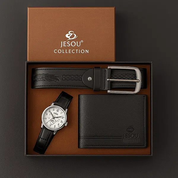 Set Cadou Barbati – Portofel, Curea si Ceas Casual din Imitatie Piele Premium