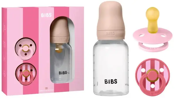 Set cadou BIBS - Baby Sprinkle, sticlă, 150 ml + 2 suzete, 0-6 luni, Blush