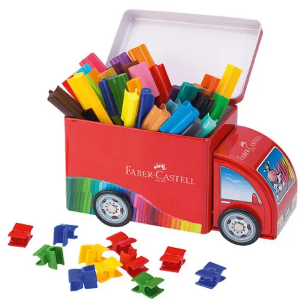 Set cadou carioci Connector, cutie camion, 33 culori, Faber-Castell