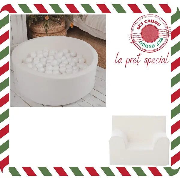 Set Cadou Craciun Piscina cu bile + fotoliu pentru copii, Alb, TWINDECO Christmas