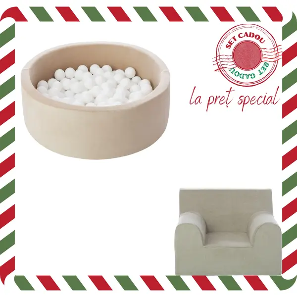 Set Cadou Craciun Piscina cu bile + fotoliu pentru copii, Bej, TWINDECO Christmas