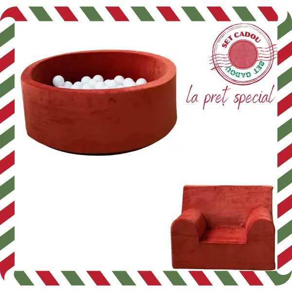 Set Cadou Craciun Piscina cu bile + fotoliu pentru copii, Cărămiziu, TWINDECO Rusty Christmas