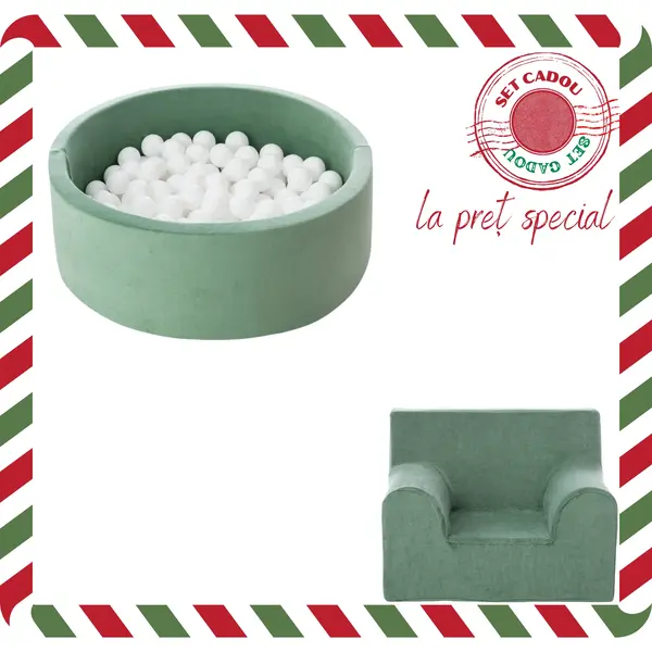 Set Cadou Craciun Piscina cu bile + fotoliu pentru copii, Mint, TWINDECO Christmas