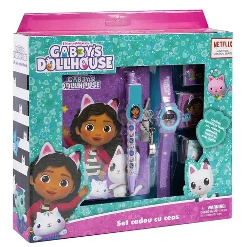 Set cadou cu ceas Gabby's Dollhouse GDH4910, Agenda si instrumente, 6 piese