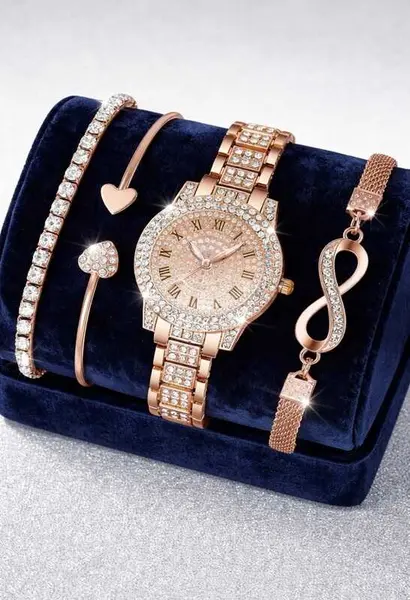 Set Cadou Damă Ceas Rose Gold cu Cristale
