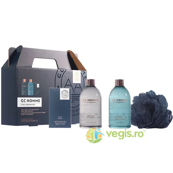Set Cadou Full Body Cleanse GC Homme Fine Grooming Gel de Dus 250ml + Spuma de Baie 250ml + Sapun 150g + Burete Exfoliant pentru Corp 1buc