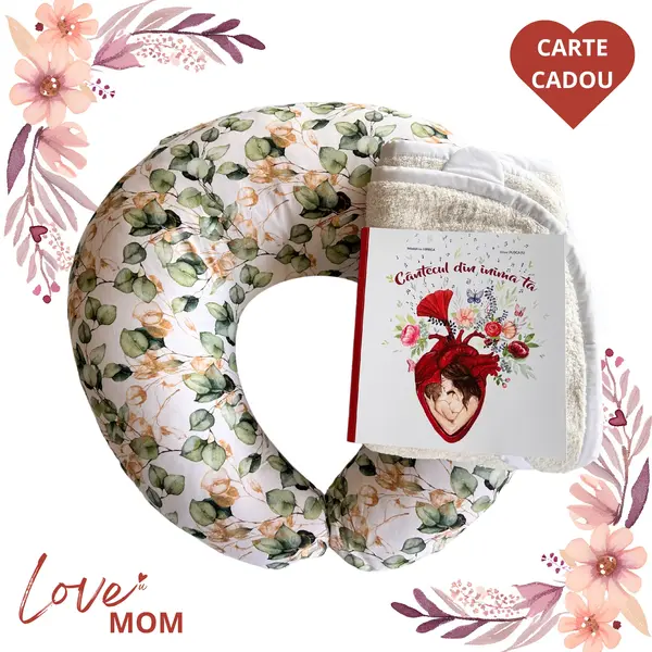 Set Cadou pentru Gravide LOVE MOM TWINDECO perna alaptare Eucalyptus + prosop BebeHug BONUS CARTE CADOU