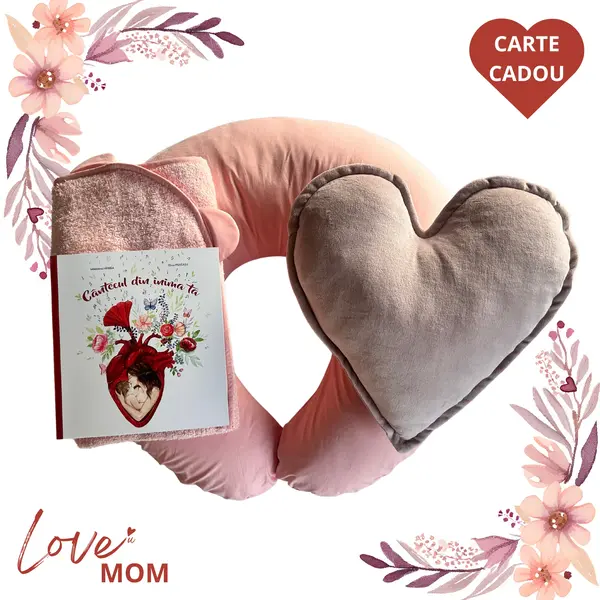 Set Cadou pentru Gravide LOVE MOM TWINDECO perna alaptare Roz + prosop BebeHug + Pernă Inimă Catifea BONUS CARTE CADOU (Copy)