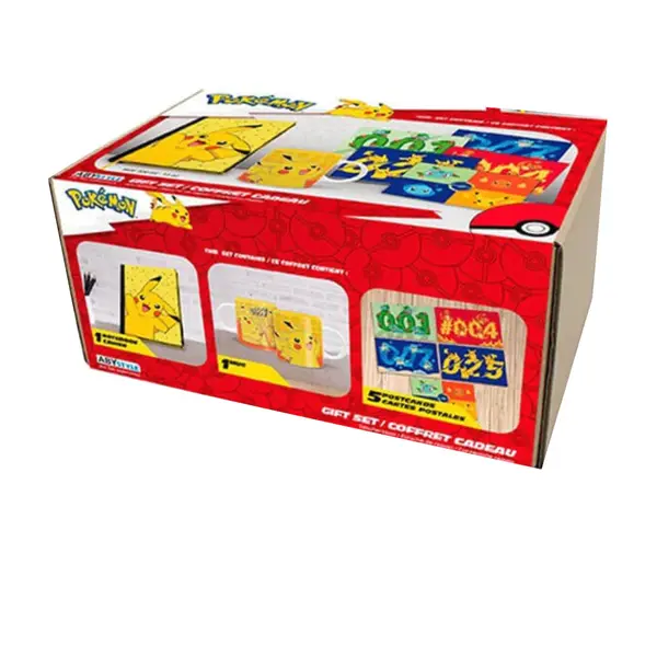 Set Cadou Pokemon - Notebook A5 + Cana 320ml + Carti postale Pikachu