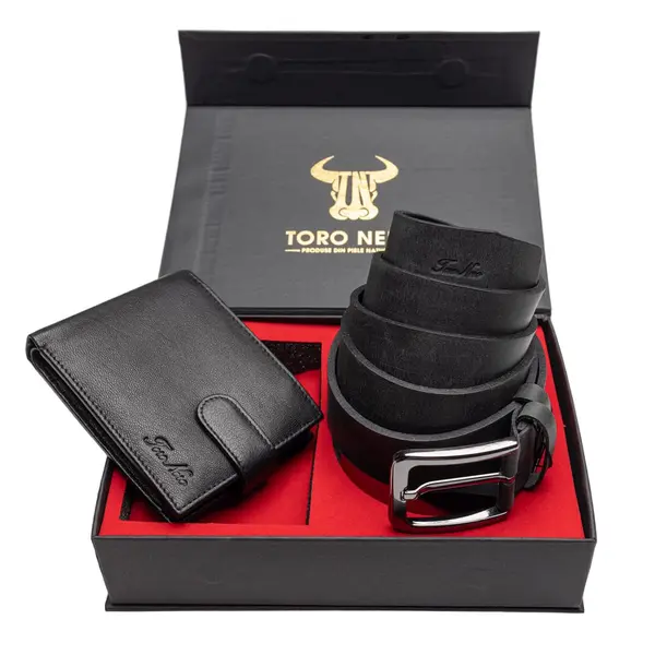 Set cadou portofel + curea din piele pentru barbati Viki-Rubber - 135 cm