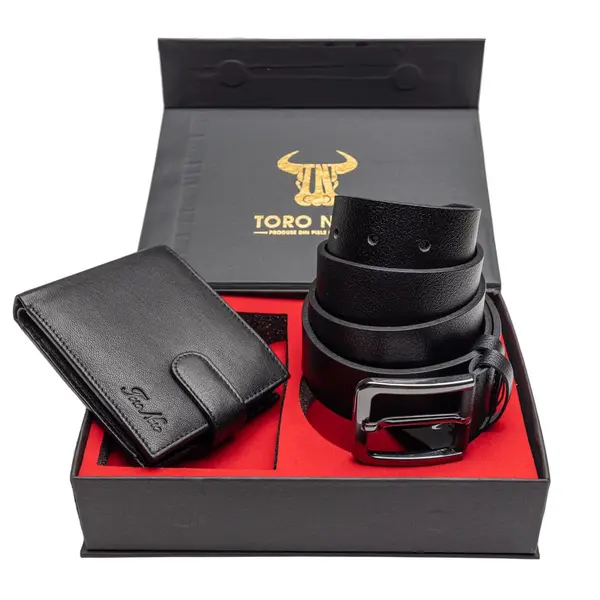 Set cadou portofel + curea din piele pentru barbati Vox-Night - 110 cm