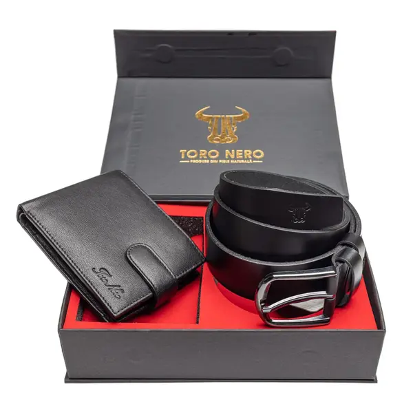 Set cadou portofel + curea din piele pentru barbati Vox-Smooth - 110 cm