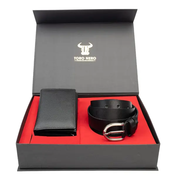 Set cadou portofel+curea din piele pentru femei negru Little-Middle - 105 cm