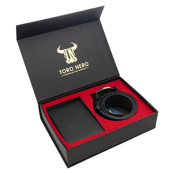 Set cadou portofel+curea din piele pentru femei negru Little - 105 cm