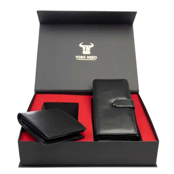 Set cadou portofel femei+ portofel barbati din piele naturala negru Reset-Muselles