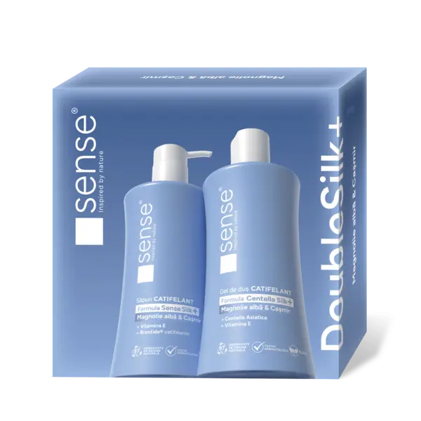 Set cadou sapun si gel de dus Sense DoubleSilk 330ml Set cadou DoubleSilk Magnolie Alba & Casmir 330ml sapun si gel de dus