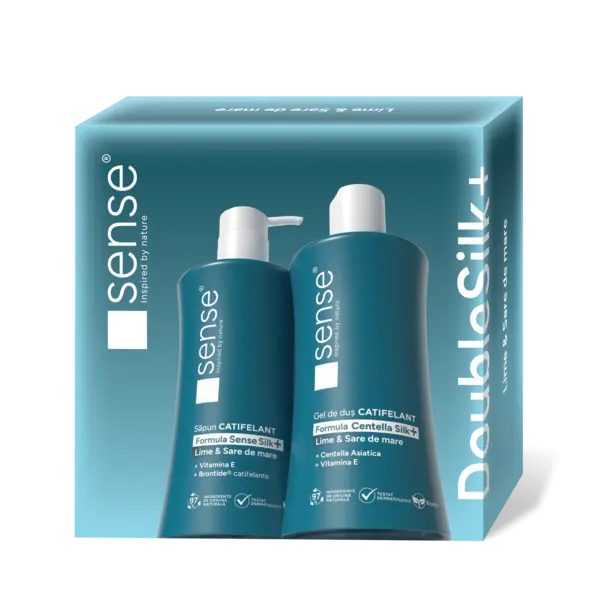 Set cadou sapun si gel de dus Sense DoubleSilk 330ml Set cadou DoubleSilk Lime cu sare de mare 330ml sapun si gel de dus
